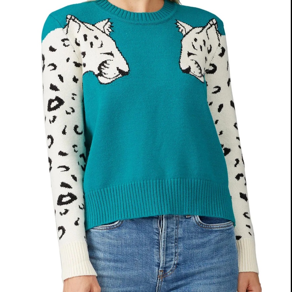 MINKPINK Teal and White Leopard Print Sweater